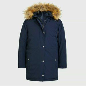 J Crew Women's Navy Faux Fur Trim Winter Parka
